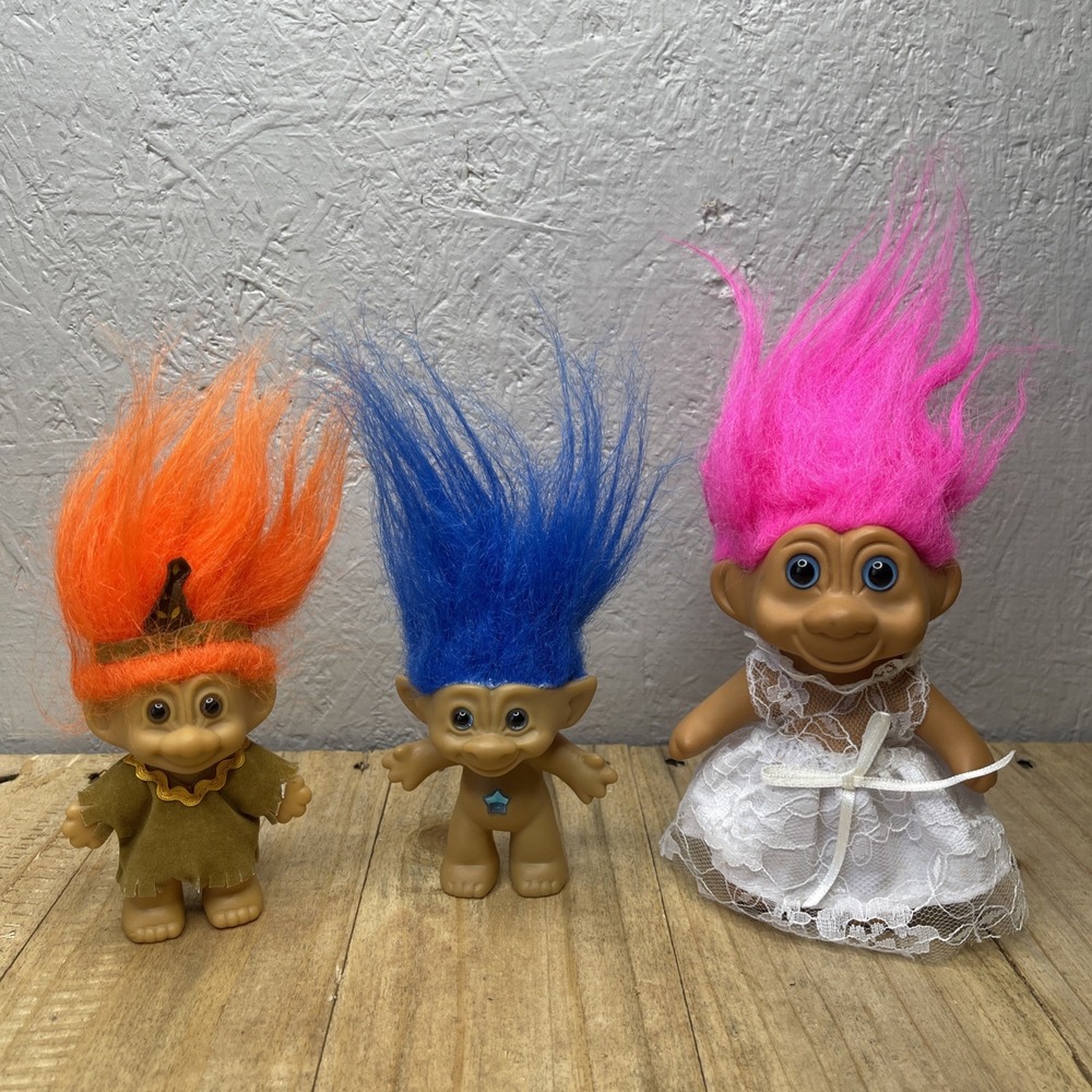 Vintage Troll Doll Lot Russ Ace Novelty TNT 1991 Color Hair Mixed Bundle Toy